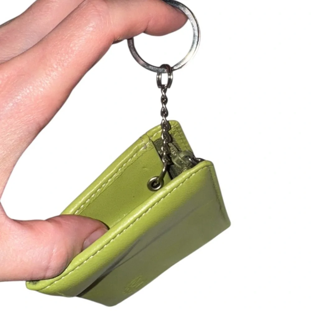Green Genuine Leather Zip Wallet with Key Ring